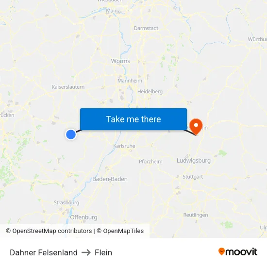 Dahner Felsenland to Flein map