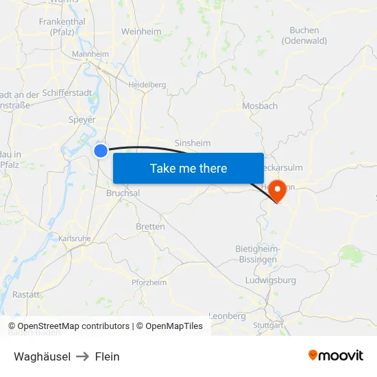 Waghäusel to Flein map