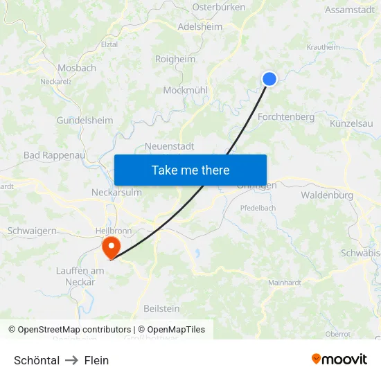 Schöntal to Flein map