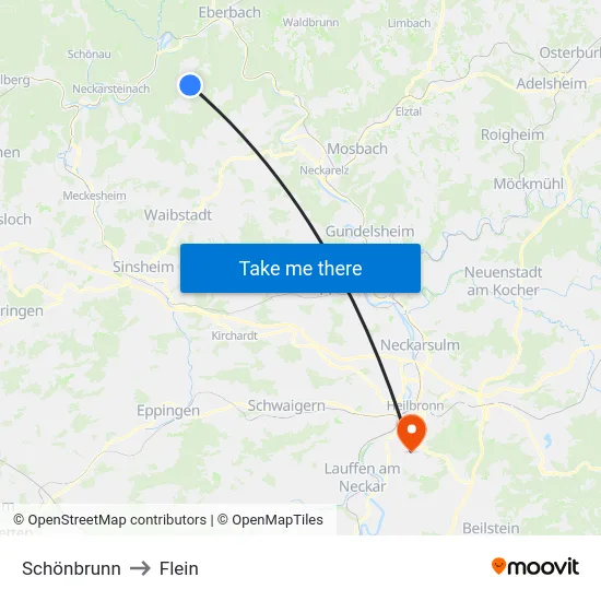 Schönbrunn to Flein map