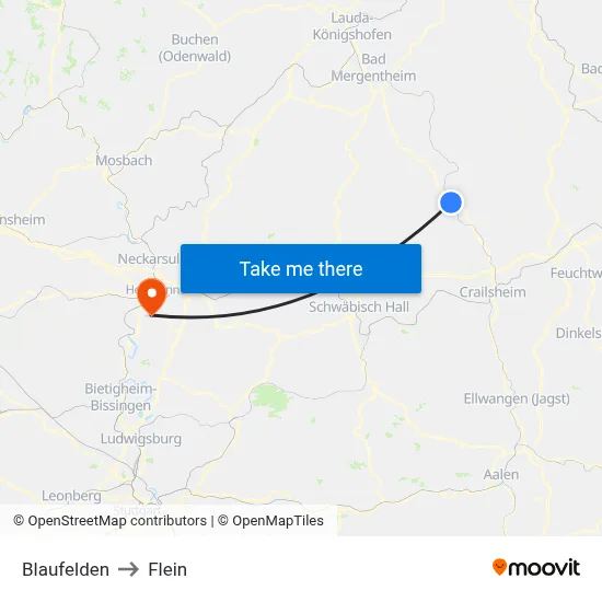 Blaufelden to Flein map