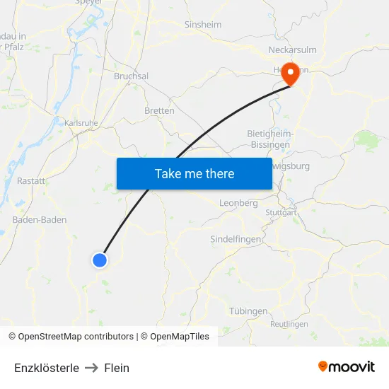 Enzklösterle to Flein map