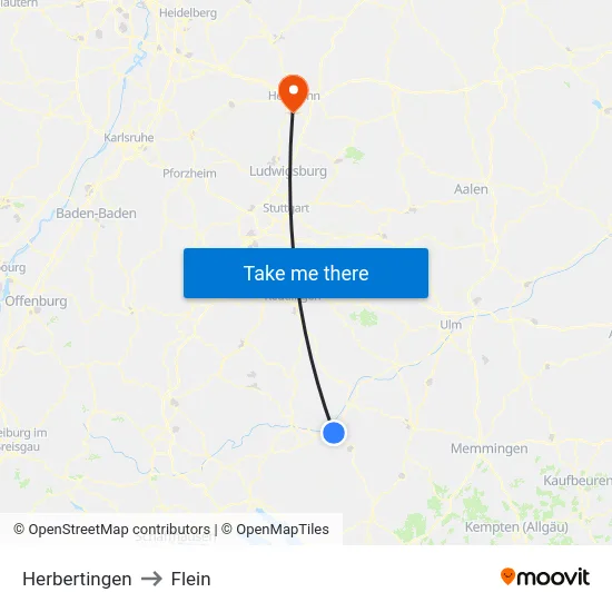 Herbertingen to Flein map