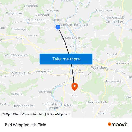 Bad Wimpfen to Flein map