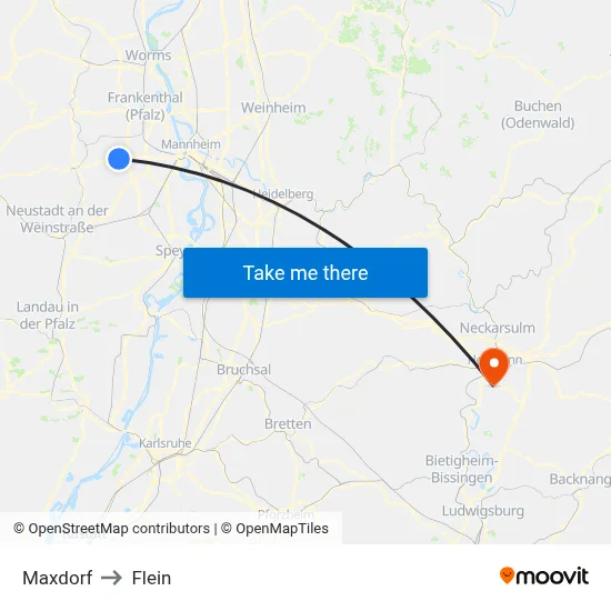 Maxdorf to Flein map