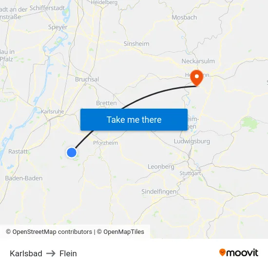 Karlsbad to Flein map