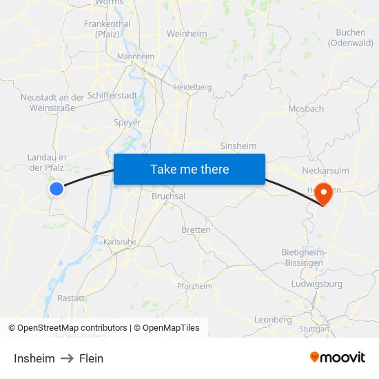 Insheim to Flein map