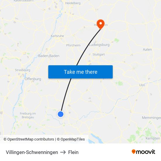 Villingen-Schwenningen to Flein map