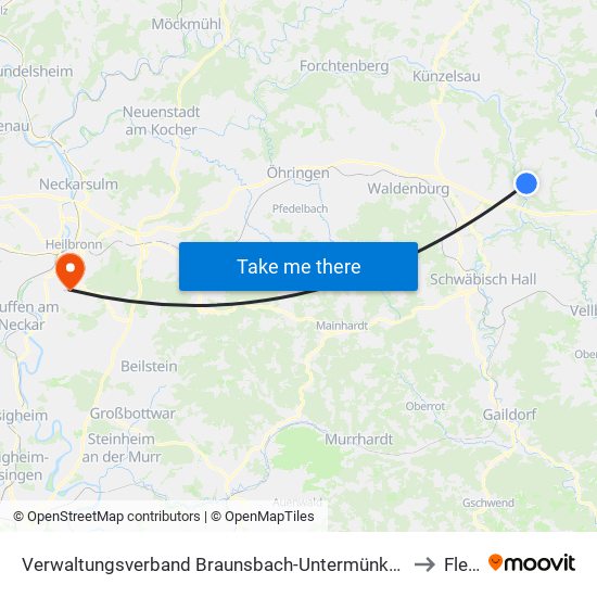 Verwaltungsverband Braunsbach-Untermünkheim to Flein map