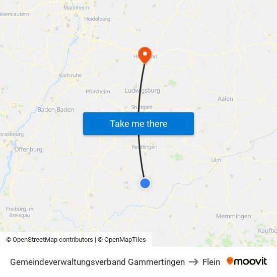 Gemeindeverwaltungsverband Gammertingen to Flein map