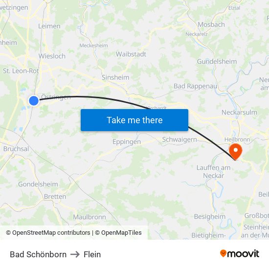 Bad Schönborn to Flein map