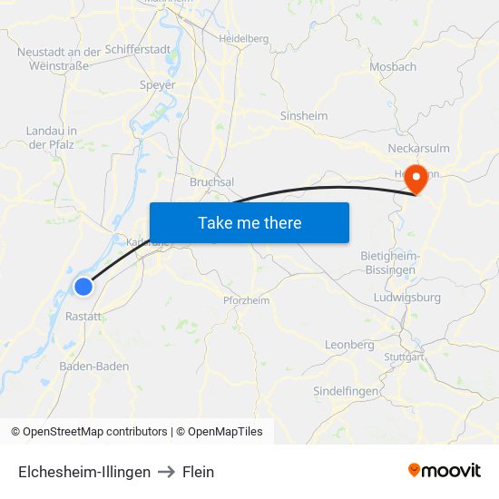 Elchesheim-Illingen to Flein map