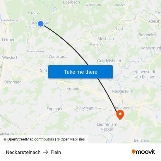 Neckarsteinach to Flein map