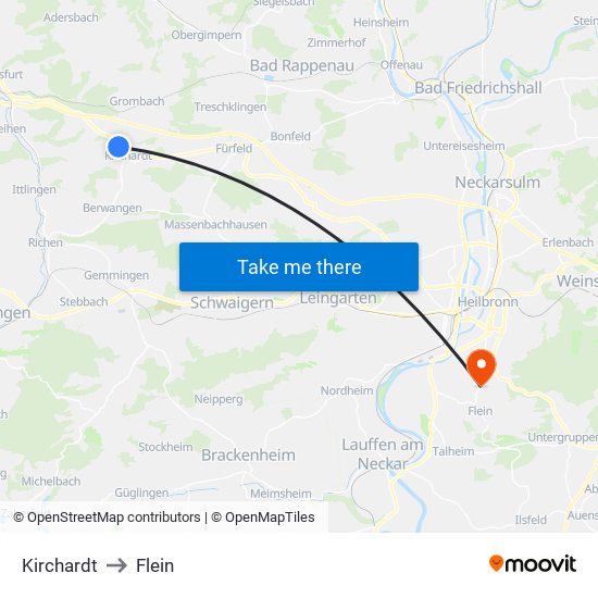 Kirchardt to Flein map