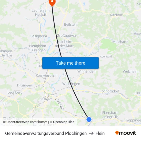 Gemeindeverwaltungsverband Plochingen to Flein map