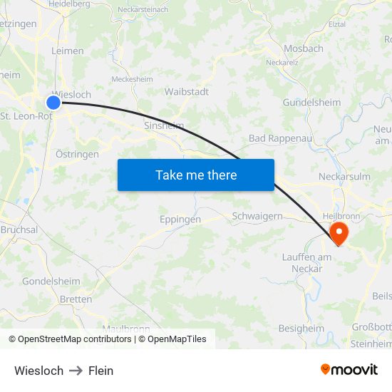 Wiesloch to Flein map