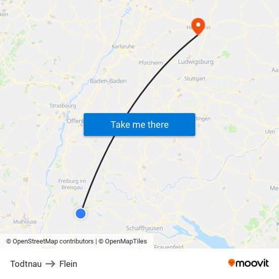 Todtnau to Flein map