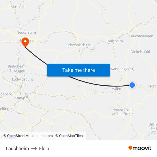 Lauchheim to Flein map