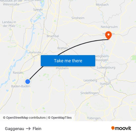Gaggenau to Flein map