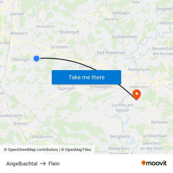 Angelbachtal to Flein map