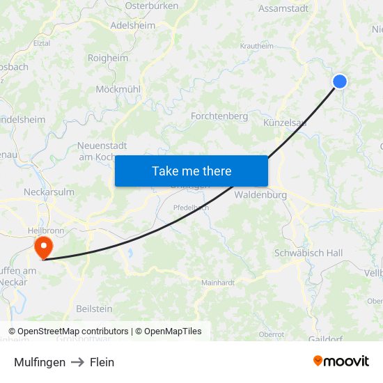 Mulfingen to Flein map