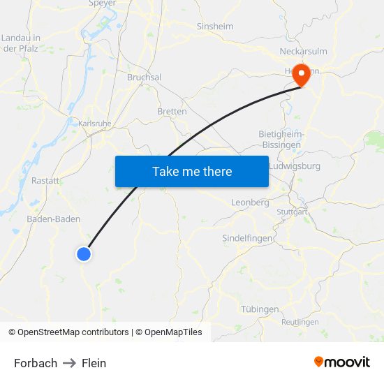 Forbach to Flein map
