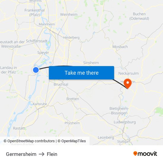 Germersheim to Flein map