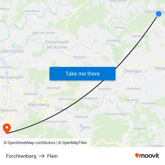 Forchtenberg to Flein map
