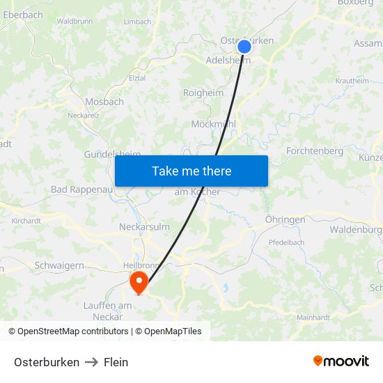 Osterburken to Flein map