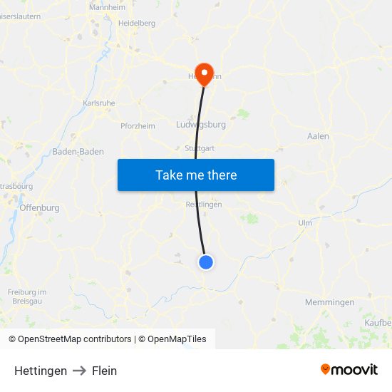 Hettingen to Flein map