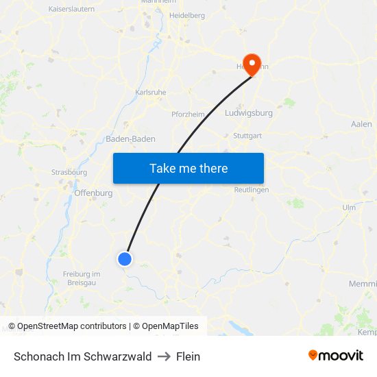 Schonach Im Schwarzwald to Flein map