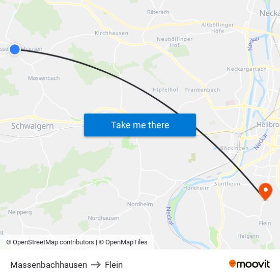 Massenbachhausen to Flein map