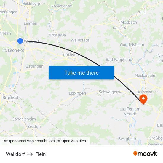 Walldorf to Flein map