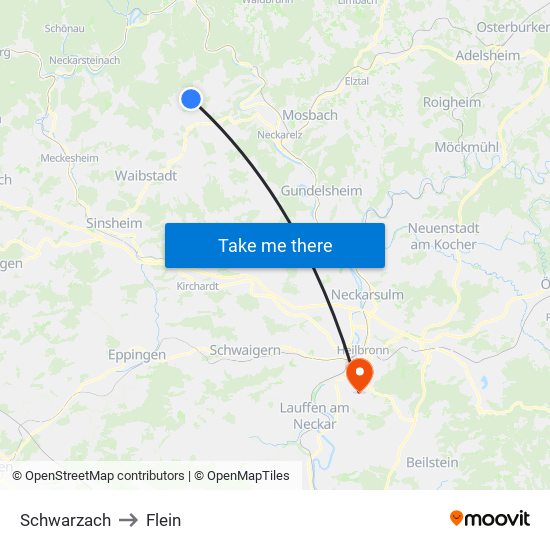 Schwarzach to Flein map