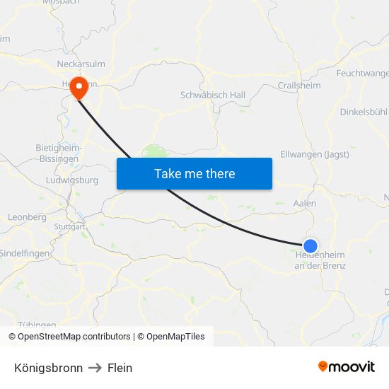 Königsbronn to Flein map