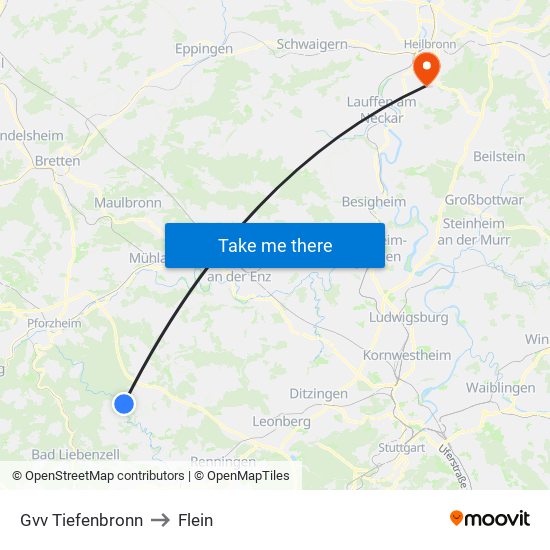 Gvv Tiefenbronn to Flein map