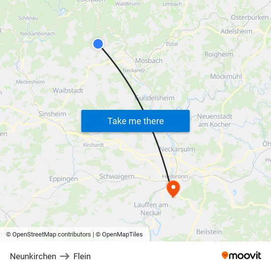 Neunkirchen to Flein map