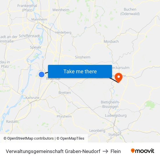 Verwaltungsgemeinschaft Graben-Neudorf to Flein map