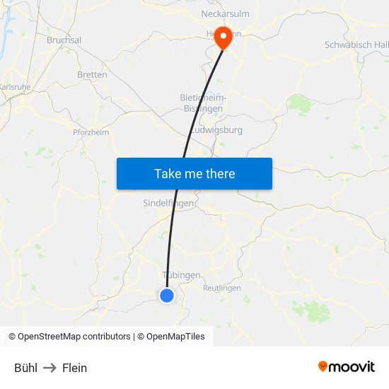 Bühl to Flein map