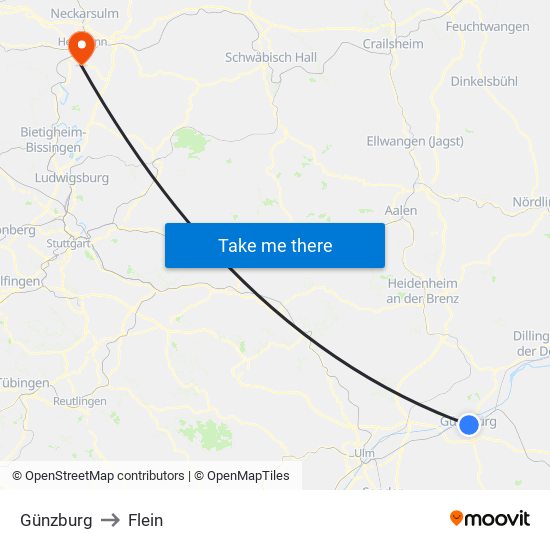 Günzburg to Flein map