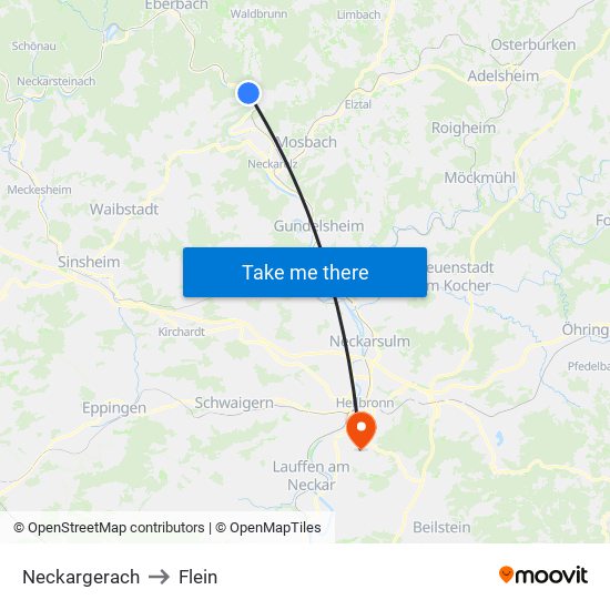 Neckargerach to Flein map