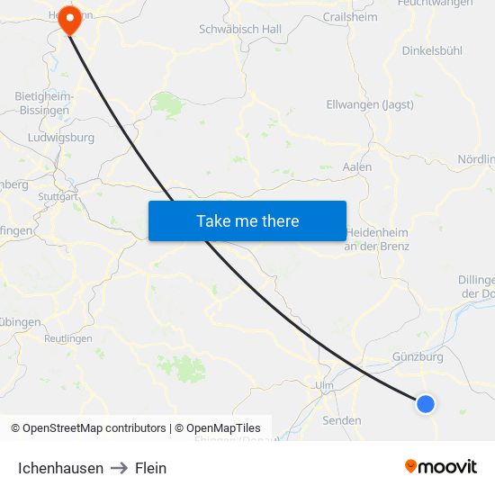 Ichenhausen to Flein map