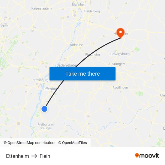 Ettenheim to Flein map