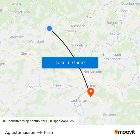 Aglasterhausen to Flein map