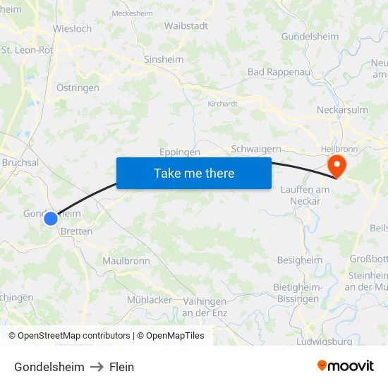 Gondelsheim to Flein map