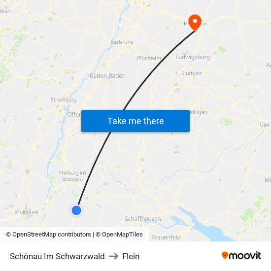 Schönau Im Schwarzwald to Flein map