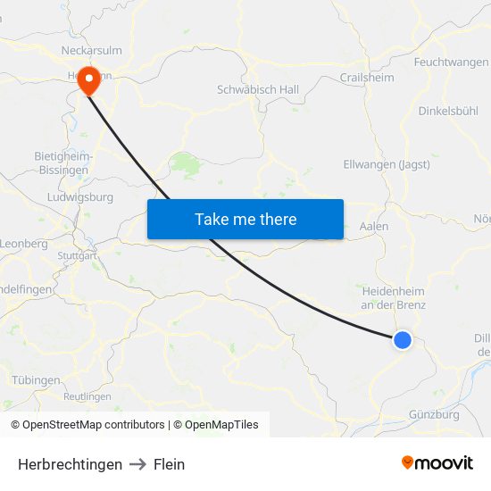 Herbrechtingen to Flein map