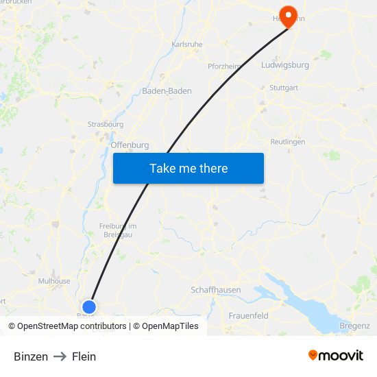 Binzen to Flein map