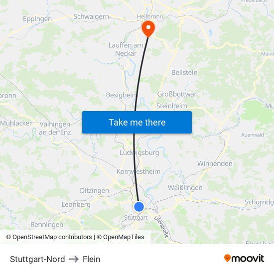 Stuttgart-Nord to Flein map