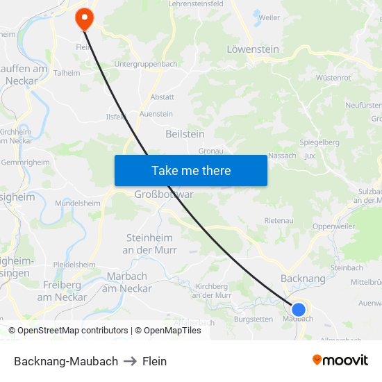 Backnang-Maubach to Flein map